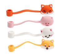 Toyvian 4Pcs Silicone Animal Straw Covers Protective Caps Cartoon Design Reusable Straw End Plugs for Dirt and Spill Prevention for Family Parties Picnic and Gatherings