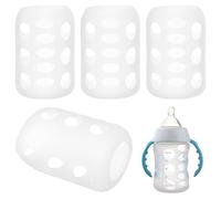 Toyvian 4pcs Silicone Bottle Cap Covers Protective Sleeves for Boy Girl Milk Bottles Glass and Coffee Cups for Nursery Feeding and Travel Use