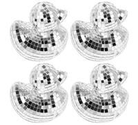 Toyvian 4pcs Silver Disco Duck Figurine with Mirror Finish Retro Home Decor