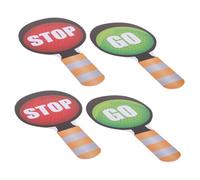 Toyvian 4pcs Traffic Safety Signs with Handle Double-sided Stop Go Signal Lights for Classroom and Road Games Lightweight Plastic Crosswalk for Kindergarten Teaching