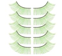 Toyvian 5 Pairs False Eyelashes Green Fiber Jumbo Lashes Set for Halloween Stage Makeup, Eye Catching and Easy to Remove Dramatic Design False Lashes for Women