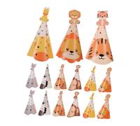 Toyvian 5 Sets Jungle Animal Birthday Party Hats for Paper Cone Caps with Lion Tiger Elephant Designs Creative Zoo Theme Accessory for Boys and Celebrations