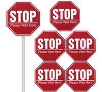 Toyvian 5 Sheets Safety Distancing Floor Marker Warning Decals: Stop Signs Social Distancing Floor Decals Stop Please Wait Here Signs, Removable Pvc Safety Stickers for Doors, Walls, And Public Spaces