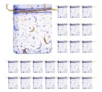 Toyvian 50Pcs Blue Mesh Drawstring Bags Small Organza Pouches 9X12Cm for Jewelry Storage, Candy Packing, Wedding Favor Bags with Moon and Star Pattern