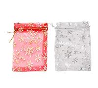 Toyvian 50pcs Organza Drawstring Bags with snowflakes pattern Christmas Candy Bags Mesh Jewelry Pouches for Xmas Holiday Birthday Wedding Favors (Red White)