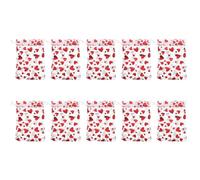 Toyvian 50pcs Red Organza Drawstring Bags 10x15cm Heart Printed Candy Pouches with Ribbon for Valentine's Day Party Favor Wrapping