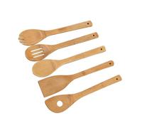 Toyvian 5PCS Bamboo Wooden Cooking Utensils Set for Nonstick Cookware Heat Resistant Spatula Mixing Spoon Slotted Spoon Turner and Fork Kitchen Tools for Cooking and Baking