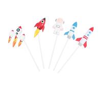 Toyvian 5pcs Birthday Cake Picks Set Space Rocket Astronaut Resin Figurine Decorations for Birthday Party Cake Toppers Blue White and Red Yellow Rockets Non-edible Adornments