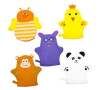 Toyvian 5pcs Cartoon Baby Bath Mitts Cotton Infant Shower Gloves with Scrubbing Power for Removing Dead Skin Cells Adorable Fruit-Shaped Bath Gloves for Babies and Boys and Style