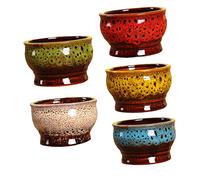 Toyvian 5pcs Ceramic Succulent Plant Pots High-temperature Glazed Small Bonsai Flowerpots for Office Decoration with Vibrant Green Blue Red White Yellow
