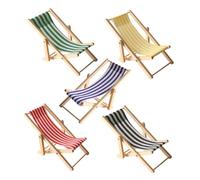 Toyvian 5pcs Foldable Mini Beach Chairs for Dollhouse Decor Wooden Seaside Deck Models for Fairy Garden Accessories Compact and Simulation Beach Chair for Play and Home Decoration
