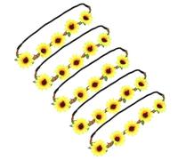 Toyvian 5pcs Handcrafted Hawaiian Flower Headband with Yellow Sunflower Wreath, Leather Material, Bohemia Style Hair Accessory for Hawaiian Hula-hula Dancing Party and Photo Prop
