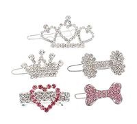 Toyvian 5pcs Pet Hair Clips Geometric Crown Bone Design Rhinestone Hairpins White Pink Pet Dog Hair Accessories for Grooming and Decoration