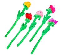 Toyvian 5pcs Plush Rose Bouquet Realistic Soft Flower Pink Orange Purple Red Bendable Stems for Room Decor Entertainment Graduation and School Events