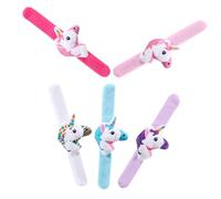 Toyvian 5pcs Plush Unicorn Animal Slap Bracelets Soft Stuffed Wristbands for Party Supplies Mixed Colors Cute Cartoon Bands for Birthdays Halloween Christmas