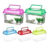 Toyvian 5pcs Portable Plastic Handheld Fish Tank Reptile Breeding Box Turtle Holder Home Goldfish Turtle Living Boxes 15x9.5x11cm Mixed Colors for Pet Habitat and Feeding Random Color