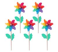 Toyvian 5pcs Rainbow Pinwheels for Yard and Garden - 4.7 inch Wooden DIY Windmill Crafts Colorful Wind Pinwheels for Outdoor Garden Lawn Yard Patio Decor Kids Party Favors