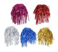 Toyvian 5Pcs Unisex Metallic Short Party Wigs Set, High Temperature Silk False Hair for Costume, Cosplay and Fancy Dress Accessories in White, Gold, Red, Blue, Purple