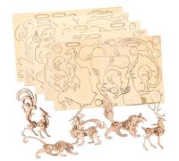 Toyvian 5pcs Wooden Animal Puzzle for DIY Jigsaw with Wolf Dragon Fox Deer Tiger Educational Plaything for Cognitive Development and Hand-eye Coordination