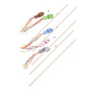 Toyvian 5Pcs Wooden Cat Teaser Sticks with Mint Ribbon Pendants Interactive Pet Playthings for Indoor Cats Kittens Stress Relief and Exercise