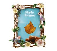 Toyvian 6-Inch Zinc Alloy European Vintage Floral Bird Photo Frame Enamel Desktop Picture Frame Ornament Tabletop Decoration