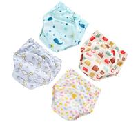 Toyvian 6-Layer Washable Training Pants Cotton Linen Pants Waterproof Layer Comfortable Learning Pants for 12-18 Kg Baby Size l 4 Pcs/1 Pack (Moon/Camera/Underwater World/Music Patterns)