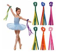 Toyvian 6 Pcs Rainbow Dance Ribbons for Toddlers - 60cm Sensory Ribbon Streamers with Elastic Wrist Straps, Kids Rhythm Gymnastics, Ballet & Music Class Dancing Rings (Multi-Color)