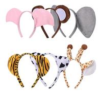 Toyvian 6pcs Animal Headbands Set for Women and - Cow, Monkey, Giraffe, Tiger, Pink Pig Elephant Ears Hair Bands for Festival, Party, Cosplay Accessories