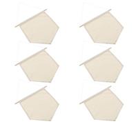Toyvian 6pcs Canvas Banner Wall Hanging Organizer for Enamel Pins and Badges, Beige Canvas and Wood Material, Space Saving Display for Bedrooms and Studios
