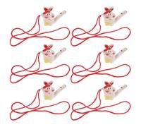 Toyvian 6Pcs Ceramic Bird Whistles with Lanyard - Small Rabbit Shape Clay Whistle Set for Bird Calling, Water Sound Effects, and Outdoor Use