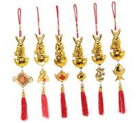 Toyvian 6pcs Chinese Spring Festival Bonsai Hanging Bunny Decorations with Red Tassels Lucky Rabbit Pendants for Year Ornament Feng Shui Zodiac Accessories for Home and Family Blessings