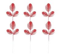 Toyvian 6pcs Christmas Artificial Leaves Pendants Red Glitter Hollow Three-Prong Fern Branches Xmas Tree Decoration for Holiday Party Adornment