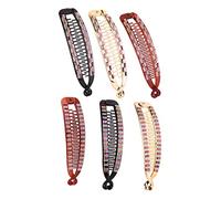 Toyvian 6pcs Fishtail Hair Clips with Rhinestone Inlay Durable Ponytail Clamps for All Hair Types Random Styles for Women and Girls
