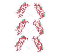Toyvian 6pcs Glitter Strawberry Cake Topper Reusable Fruit Theme Birthday Decorations for Lightweight Sparkling Picks for Summer Party and First Birthday Sweet Cake Decor