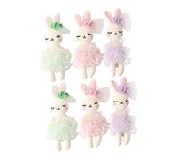 Toyvian 6pcs Handmade Plush Rabbit Dolls Soft Stuffed Bunny DIY Hair Accessories for Adults Cute Bunny Ornament Light Green Purple Pink Creative Collectible Animal Figurines