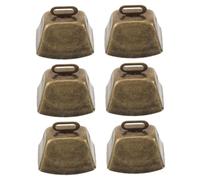 Toyvian 6pcs Metal Vintage Cow Bells for Dogs and Pets Square Shape Anti-lost Calling Bells Antique Bronze Color Loud Noise Makers for Crafting and Farm Use
