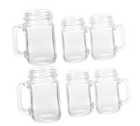 Toyvian 6pcs Mini Mason Jar Liquor Cups with Handle Small Glass Bar Shot Glasses Vintage Style Drinkware for Home Party and Cocktail Use