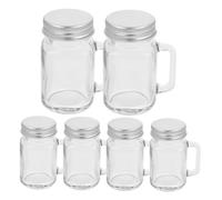 Toyvian 6pcs Mini Mason Jars with Handles and Lids Airtight Glass Beverage and Dessert Containers for Jam Spices Portable Food Storage for Travel and Outdoor Use
