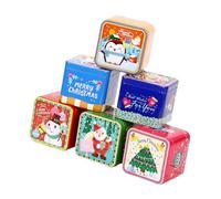 Toyvian 6Pcs Square Christmas Tinplate Biscuit Storage Boxes with Lid, Candy Jar Set for Holiday Packaging and Baking Storage, Metal Cookie Container for Xmas Celebration Random Style