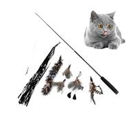 Toyvian 6Pcs Telescopic Cat Teaser Wand with Interchangeable Heads Durable Plastic Handle Interactive Cat for Indoor Pets Colorful Ribbon Stimulates Kitten Play and Activity