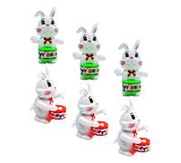 Toyvian 6Pcs Wind Up Cartoon Rabbit Plastic Drum Beating Ornaments for Fun Spring Hopping Bunny Figures for Parties and Indoor Decor Random Color