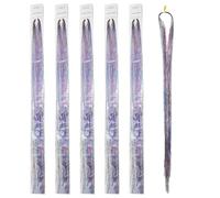 Toyvian 750pcs Hair Tinsel Extensions 5pcs Holographic Pet Glitter Sparkling Hair Accessories 120cm Rainbow Color Highlights for Festival and Party