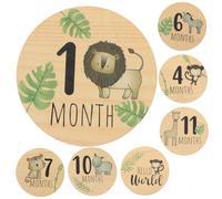 Toyvian 7pcs Monthly Milestone Cards Wooden Milestone Signs Congratulations Card Newborn Photo Prop Announcement Board