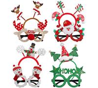 Toyvian 8 Pack Christmas Glasses Frame and Headbands Creative Fancy Reindeer Antlers Xmas Tree Decoration Accessories Giftset for Kids Adults Xmas Party