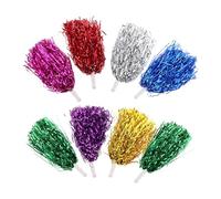 Toyvian 8pcs Assorted Colour Cheerleading Pom Poms with Handle Lightweight Pet Material for College and High School Competition Cheering Sports Events and Dance Party Supplies Random Color
