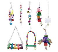 Toyvian 8Pcs Colorful Hanging Bird with Bells Mirror and Swing for Parrots and Caged Birds to Boredom and Promote Playfulness