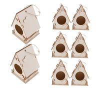 Toyvian 8PCS DIY Wooden Birdhouse Craft Kit for Unpainted Smooth Nest Ornament Educational Outdoor Weather Resistant Hanging Bird Nest Box for Family Art Activity and Nature Connection