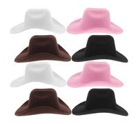 Toyvian 8pcs EVA Mini Cowboy Hat for Dolls Western Party Decorations Non-fading Dress Up Caps in White Black Brown Pink Cute Cupcake Toppers Birthday Favor Accessories