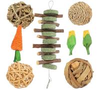 Toyvian 8pcs Hamster and Guinea Pig Chew Set with Natural Rattan Balls for Small Pets Teeth Grinding and Gnawing, Small Animal Activity for Rabbits and Rodents