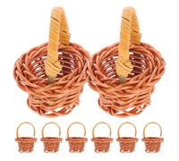 Toyvian 8Pcs Mini Woven Flower Baskets with Handles Small Storage Basket Set for Dollhouse Micro-Scene Decoration and Desktop Ornament in Coffee Color